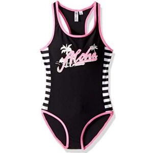 Girl's Big Chill Pink & Black Aloha Racerback One Piece Swimsuit 10-12